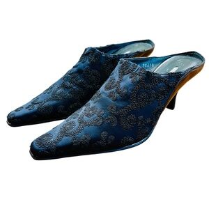 DONALD J PLINER Black Brocade Mules Sz 7 Regency Renaissance Castlecore Cosplay‎